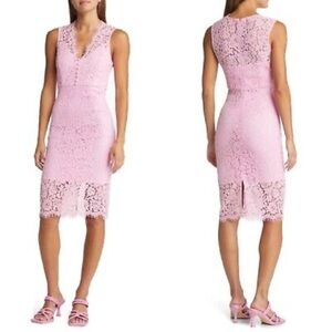 NWT BARDOT Pink Bloom MILANA Floral Lace SCALLOPED Sheath DRESS US 4 S